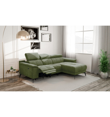 FIERO Ecksofa 3-Sitzer mit 1 Relaxfunktion und verstellbare Kopfstützen, olive
