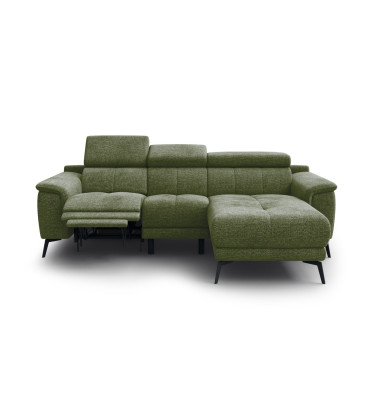 FIERO Ecksofa 3-Sitzer mit 1 Relaxfunktion und verstellbare Kopfstützen, olive