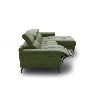 FIERO Ecksofa 3-Sitzer mit 1 Relaxfunktion und verstellbare Kopfstützen, olive