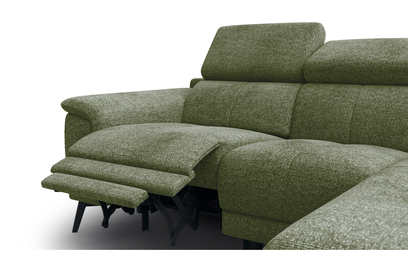 FIERO Ecksofa 3-Sitzer mit 1 Relaxfunktion und verstellbare Kopfstützen, olive