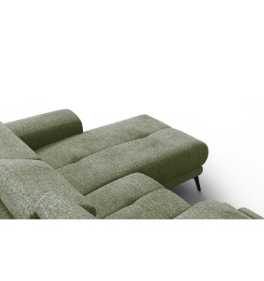 FIERO Ecksofa 3-Sitzer mit 1 Relaxfunktion und verstellbare Kopfstützen, olive