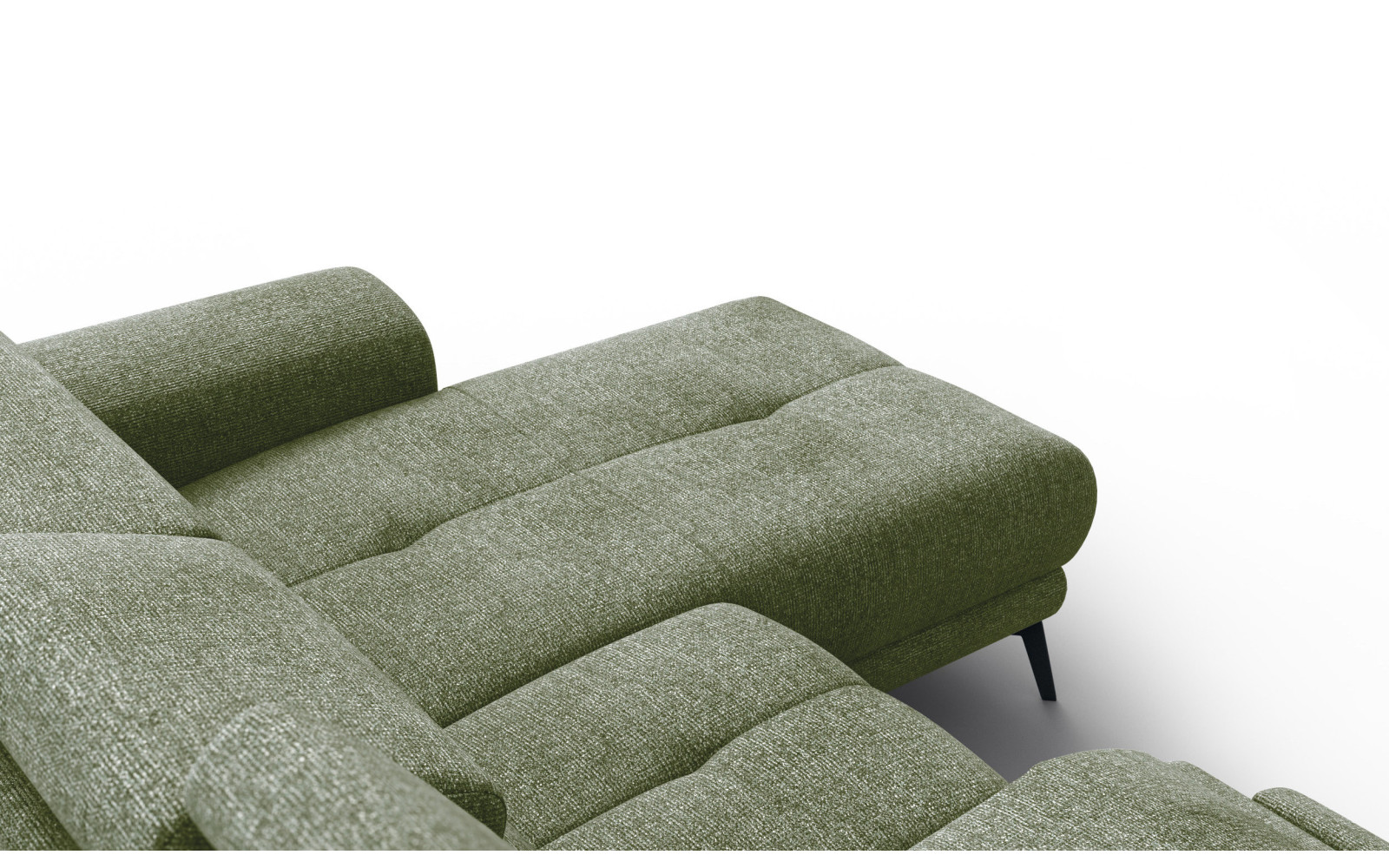 FIERO Ecksofa 3-Sitzer mit 1 Relaxfunktion und verstellbare Kopfstützen, olive