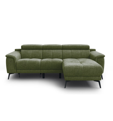 FIERO Ecksofa 3-Sitzer mit 1 Relaxfunktion und verstellbare Kopfstützen, olive