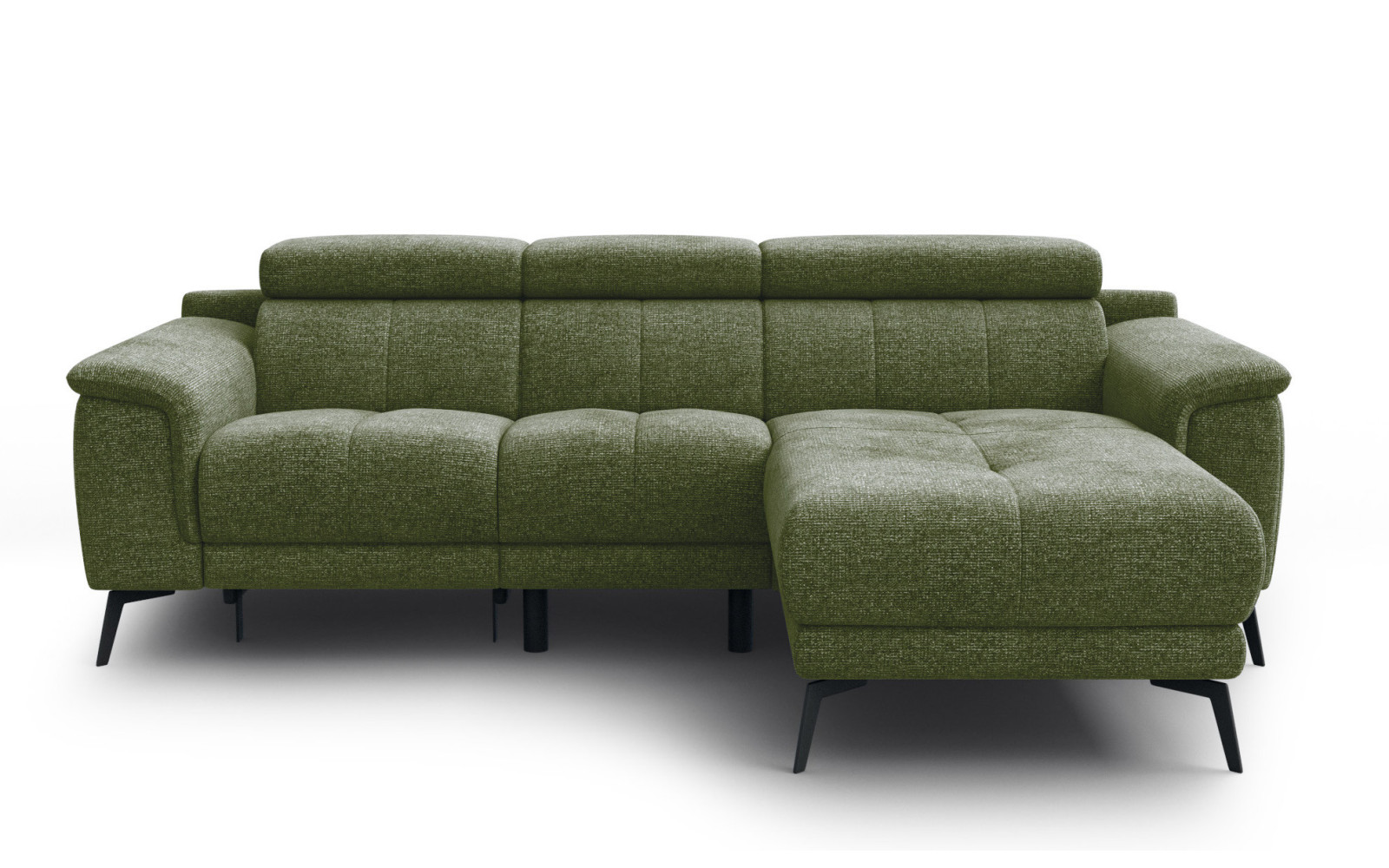 FIERO Ecksofa 3-Sitzer mit 1 Relaxfunktion und verstellbare Kopfstützen, olive