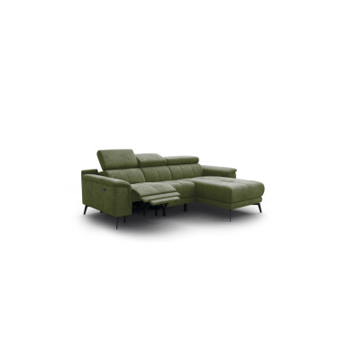 FIERO Ecksofa 3-Sitzer mit 1 Relaxfunktion und verstellbare Kopfstützen, olive