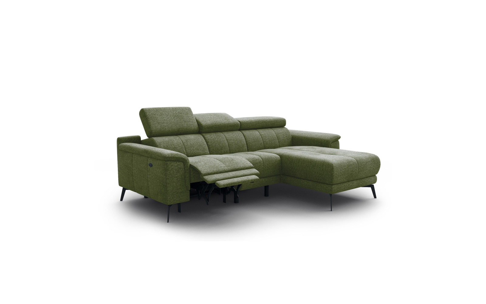 FIERO Ecksofa 3-Sitzer mit 1 Relaxfunktion und verstellbare Kopfstützen, olive