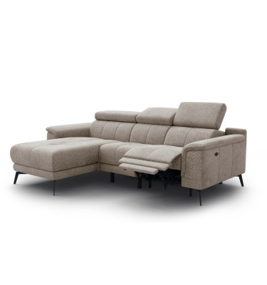 FIERO Ecksofa 3-Sitzer mit 1 Relaxfunktion und verstellbare Kopfstützen, taupe