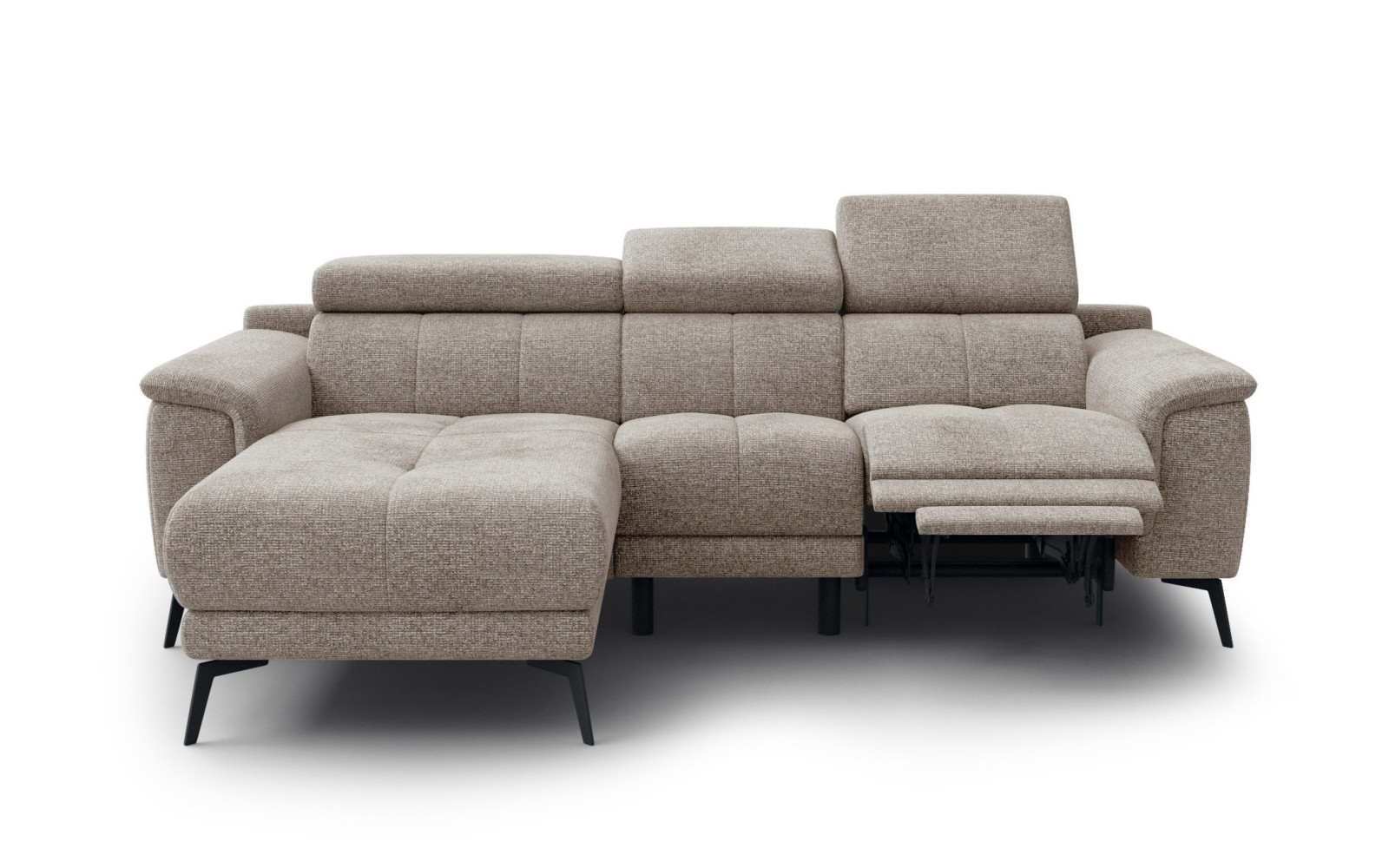 FIERO Ecksofa 3-Sitzer mit 1 Relaxfunktion und verstellbare Kopfstützen, taupe