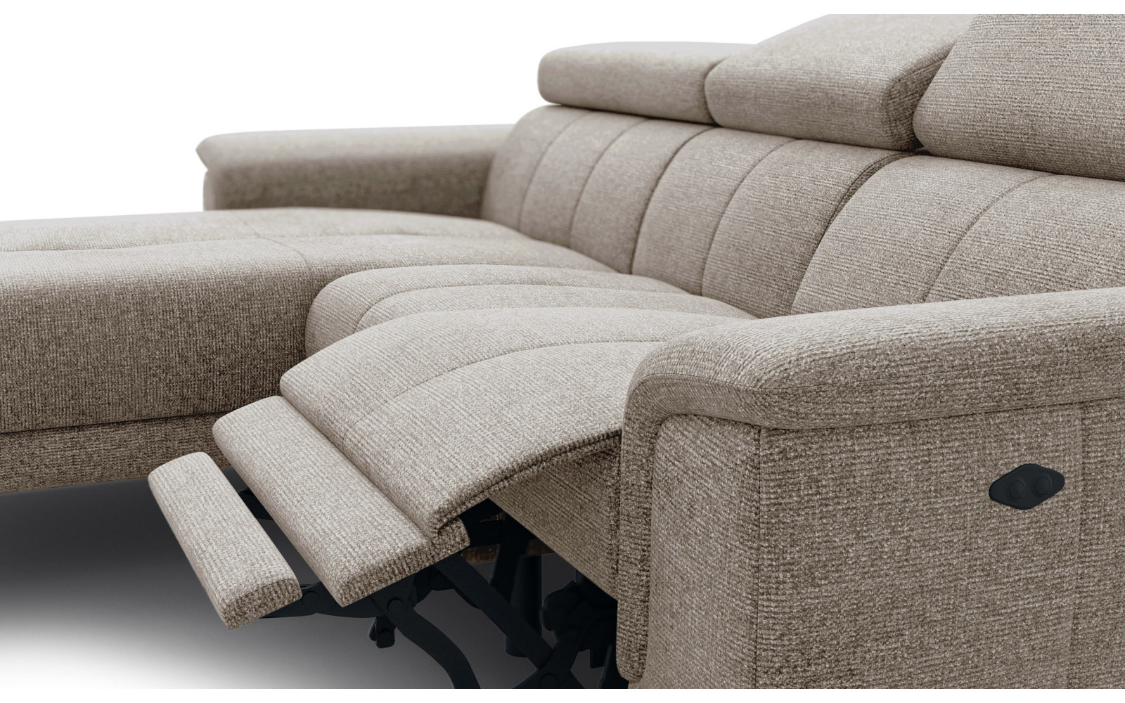 FIERO Ecksofa 3-Sitzer mit 1 Relaxfunktion und verstellbare Kopfstützen, taupe
