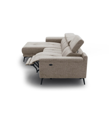 FIERO Ecksofa 3-Sitzer mit 1 Relaxfunktion und verstellbare Kopfstützen, taupe
