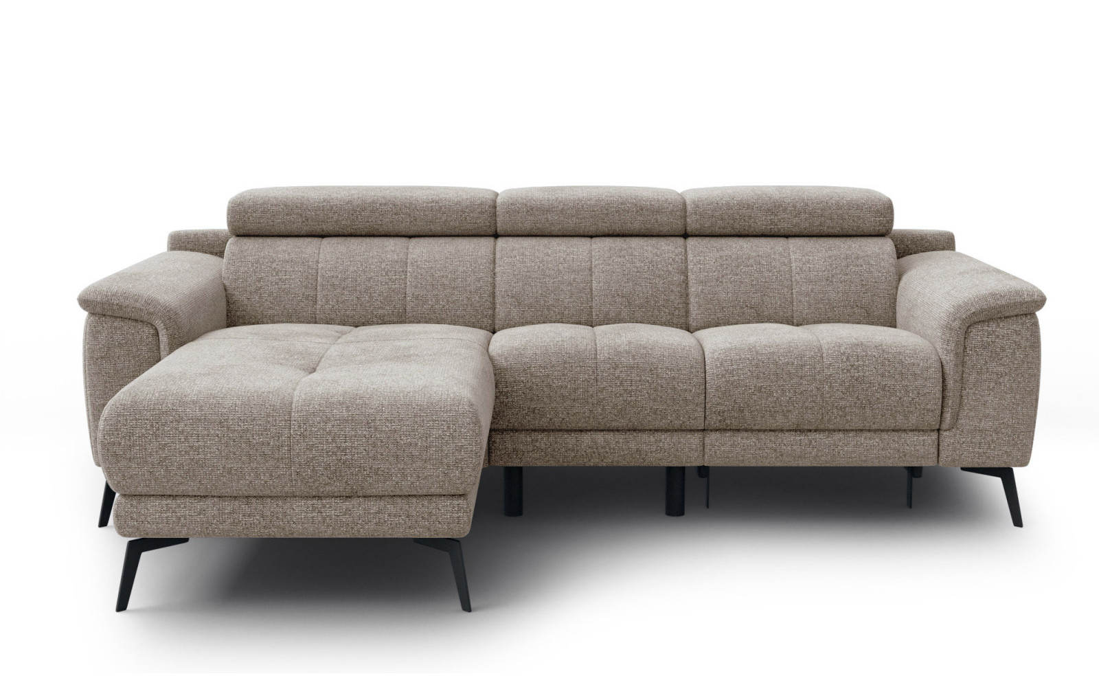 FIERO Ecksofa 3-Sitzer mit 1 Relaxfunktion und verstellbare Kopfstützen, taupe