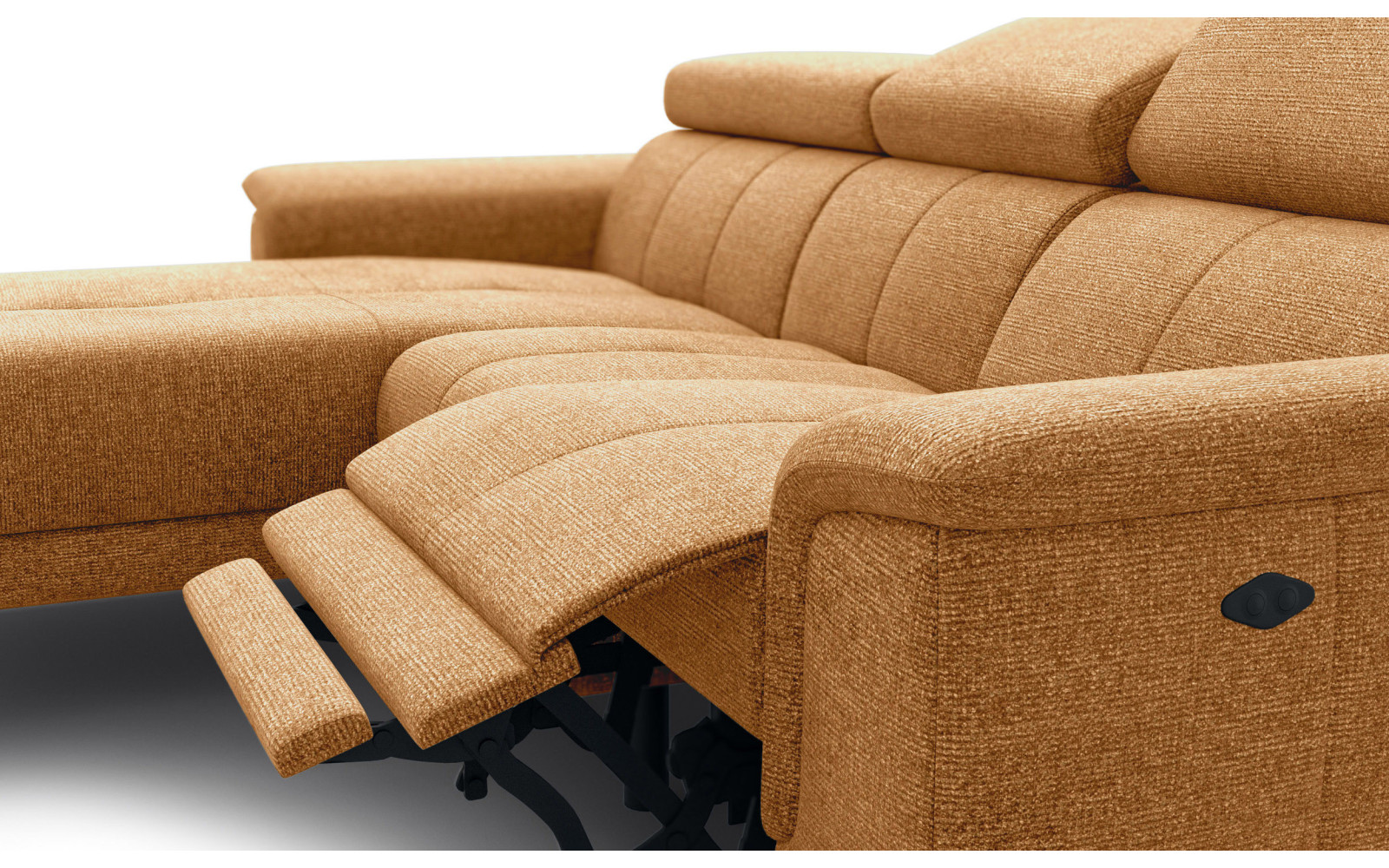 FIERO Ecksofa 3-Sitzer mit 1 Relaxfunktion und verstellbare Kopfstützen, orange