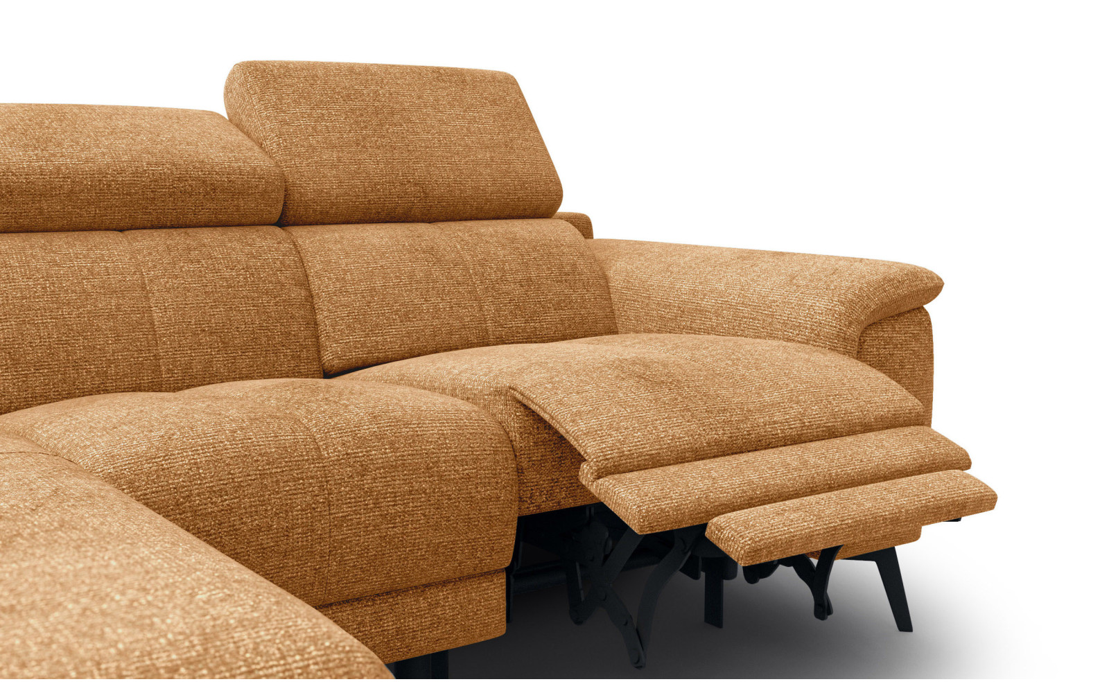 FIERO Ecksofa 3-Sitzer mit 1 Relaxfunktion und verstellbare Kopfstützen, orange