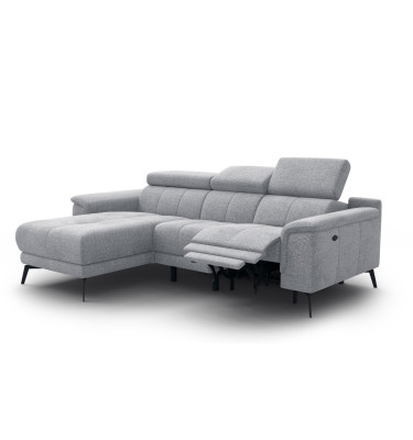 FIERO Ecksofa 3-Sitzer mit 1 Relaxfunktion und verstellbare Kopfstützen, silbergrau