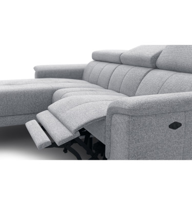 FIERO Ecksofa 3-Sitzer mit 1 Relaxfunktion und verstellbare Kopfstützen, silbergrau