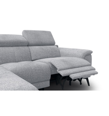 FIERO Ecksofa 3-Sitzer mit 1 Relaxfunktion und verstellbare Kopfstützen, silbergrau