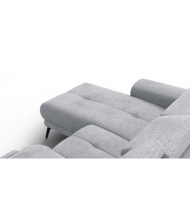 FIERO Ecksofa 3-Sitzer mit 1 Relaxfunktion und verstellbare Kopfstützen, silbergrau