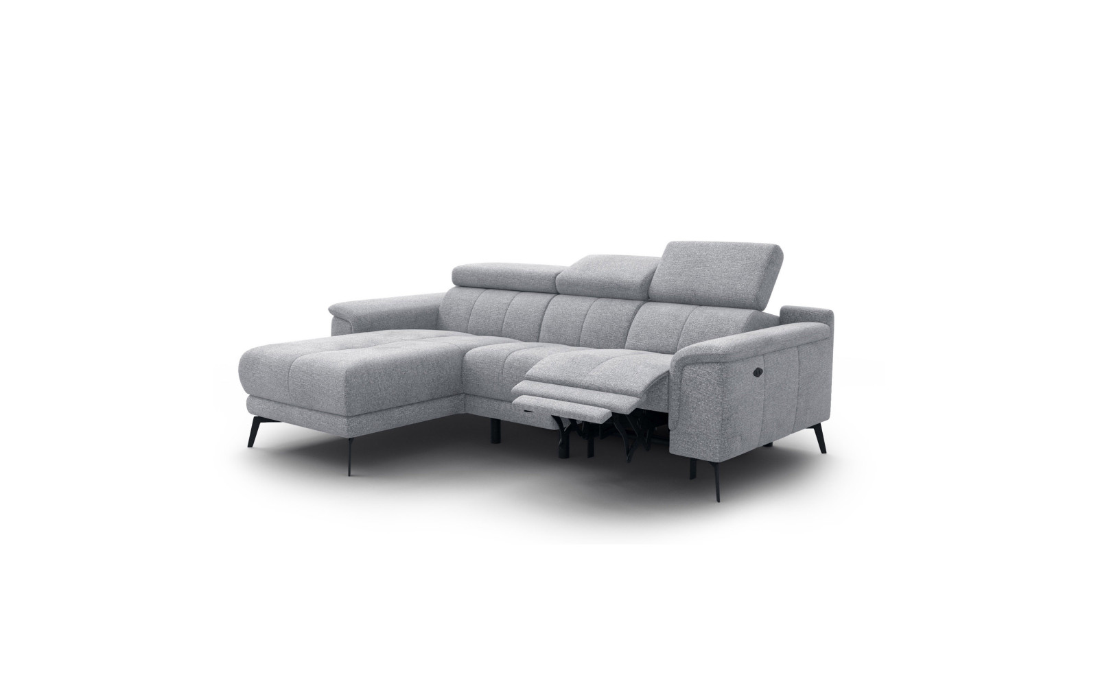 FIERO Ecksofa 3-Sitzer mit 1 Relaxfunktion und verstellbare Kopfstützen, silbergrau