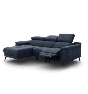FIERO Ecksofa 3-Sitzer mit 1 Relaxfunktion und verstellbare Kopfstützen, marineblau