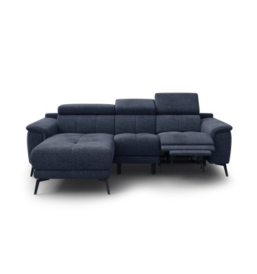 FIERO Ecksofa 3-Sitzer mit 1 Relaxfunktion und verstellbare Kopfstützen, marineblau
