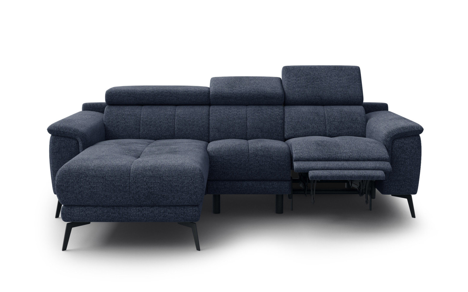FIERO Ecksofa 3-Sitzer mit 1 Relaxfunktion und verstellbare Kopfstützen, marineblau