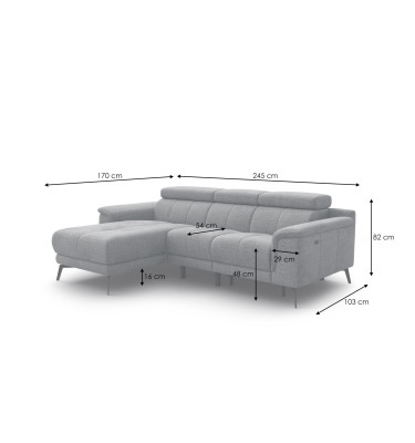 FIERO Ecksofa 3-Sitzer mit 1 Relaxfunktion und verstellbare Kopfstützen, marineblau
