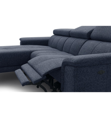 FIERO Ecksofa 3-Sitzer mit 1 Relaxfunktion und verstellbare Kopfstützen, marineblau