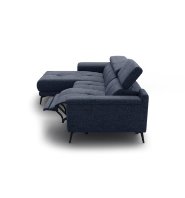 FIERO Ecksofa 3-Sitzer mit 1 Relaxfunktion und verstellbare Kopfstützen, marineblau