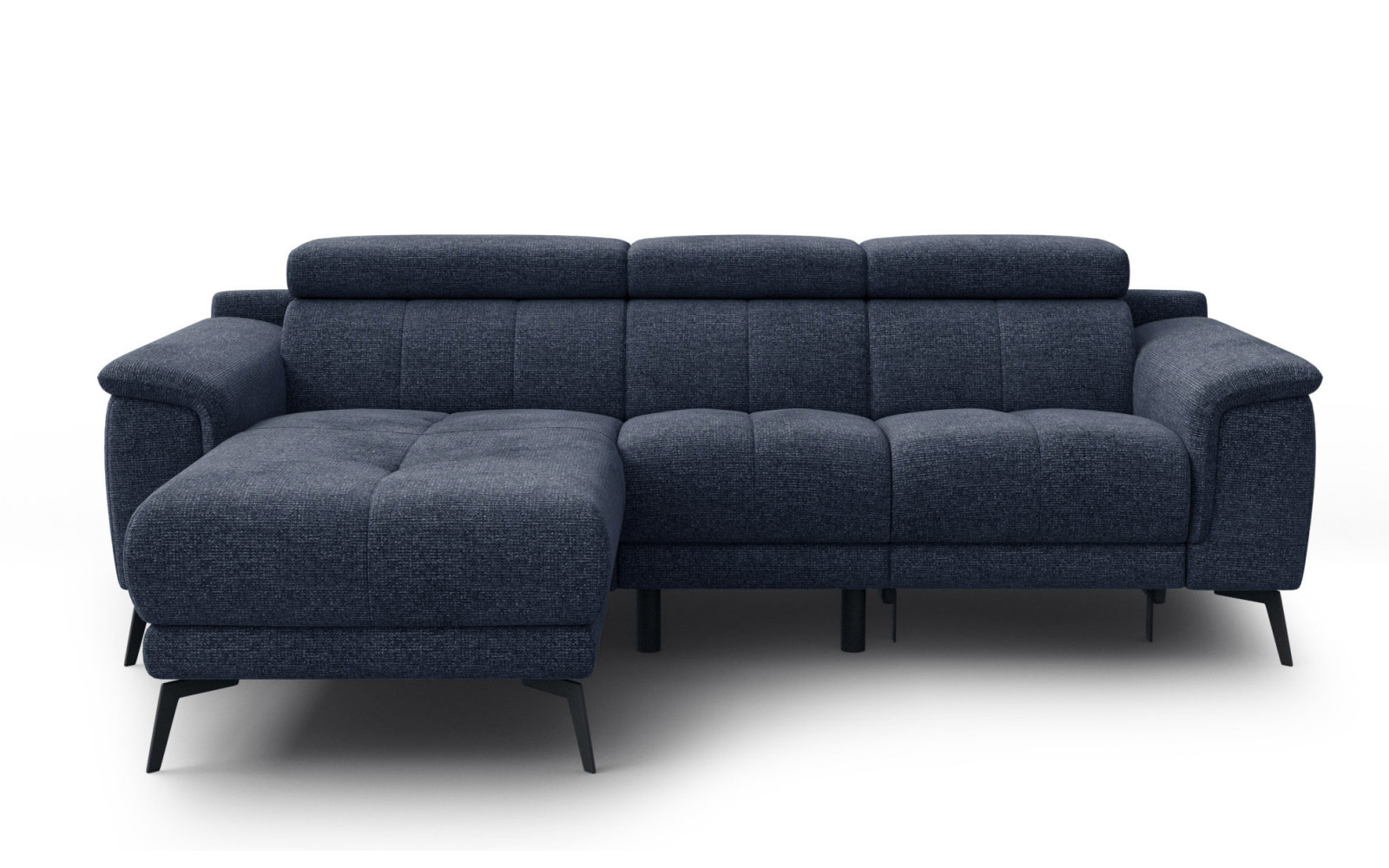 FIERO Ecksofa 3-Sitzer mit 1 Relaxfunktion und verstellbare Kopfstützen, marineblau