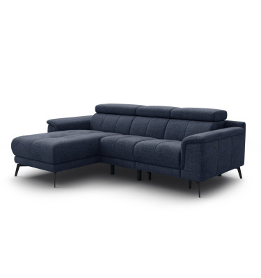 FIERO Ecksofa 3-Sitzer mit 1 Relaxfunktion und verstellbare Kopfstützen, marineblau