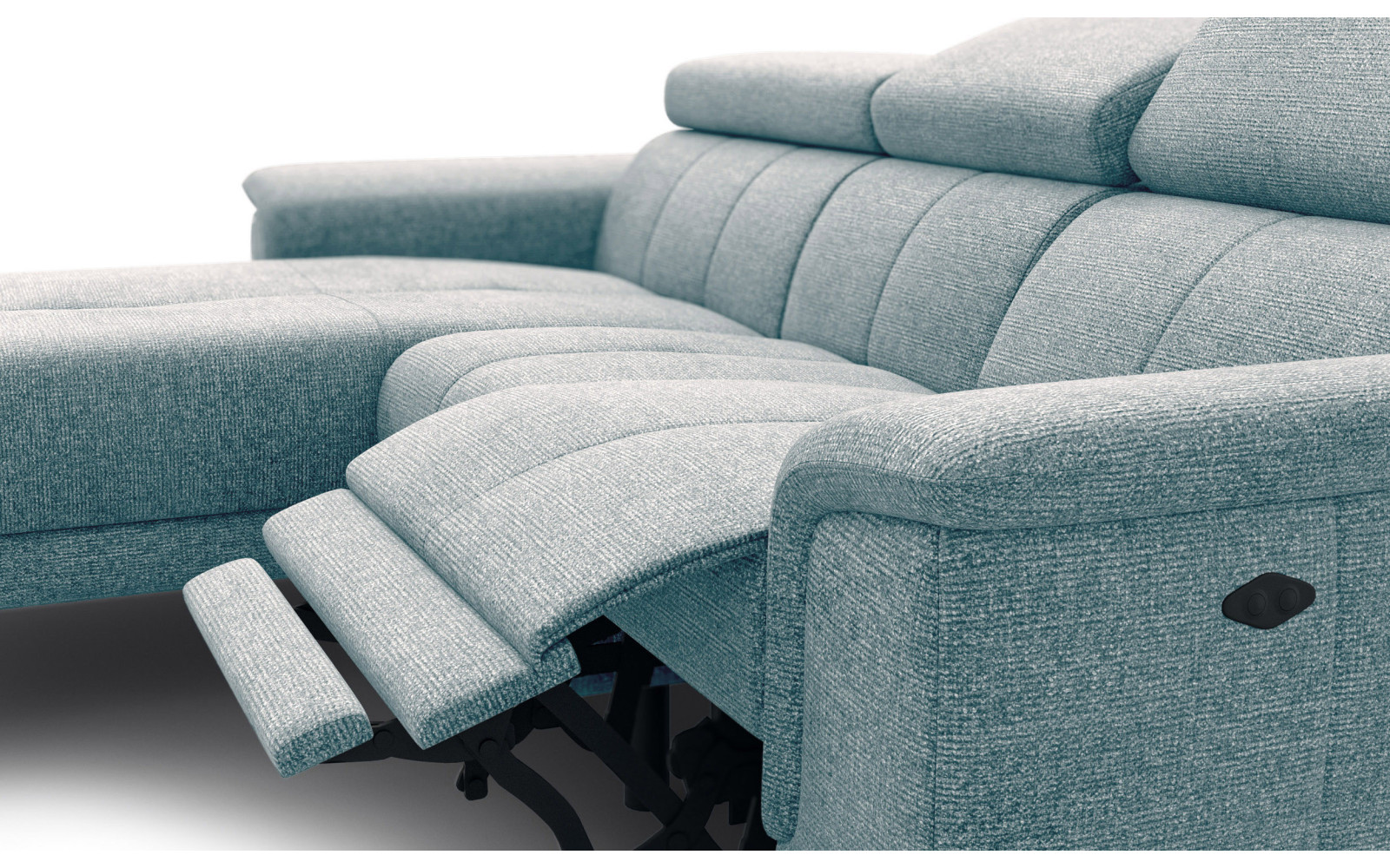 FIERO Ecksofa 3-Sitzer mit 1 Relaxfunktion und verstellbare Kopfstützen, mint