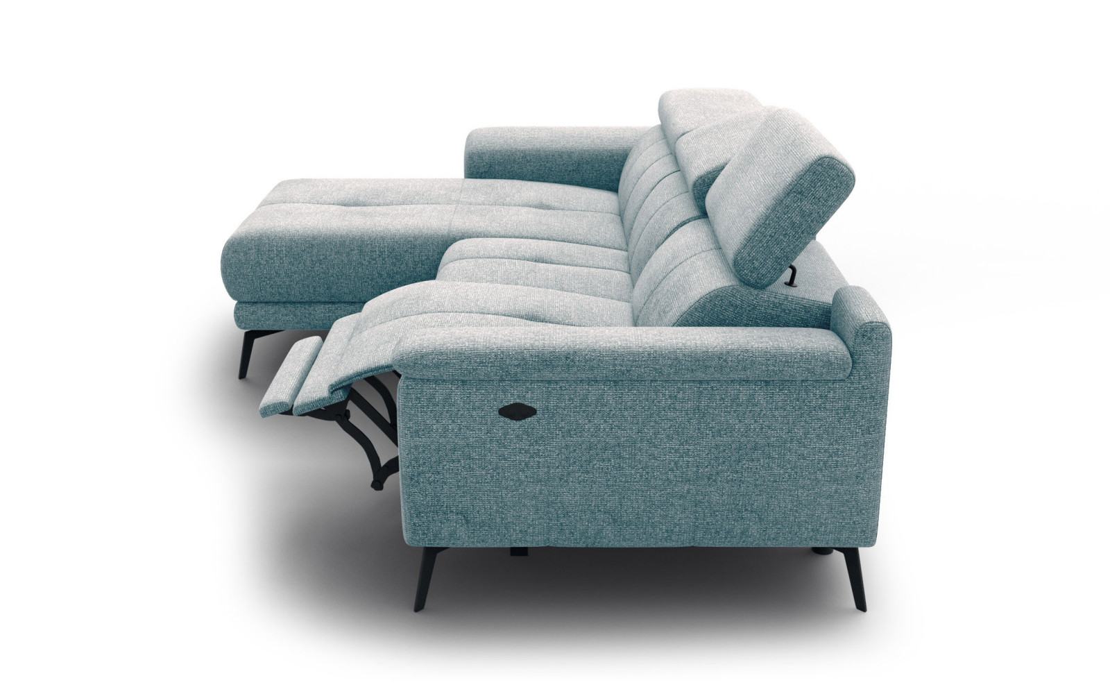 FIERO Ecksofa 3-Sitzer mit 1 Relaxfunktion und verstellbare Kopfstützen, mint
