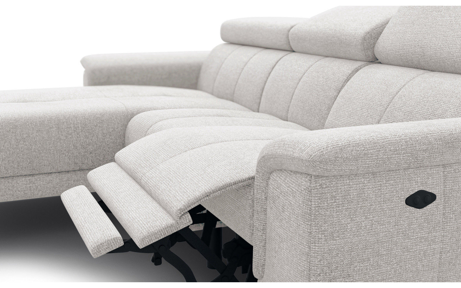 FIERO Ecksofa 3-Sitzer mit 1 Relaxfunktion und verstellbare Kopfstützen, creme