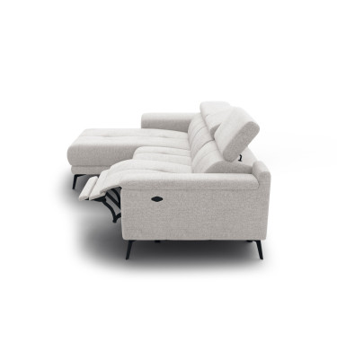 FIERO Ecksofa 3-Sitzer mit 1 Relaxfunktion und verstellbare Kopfstützen, creme