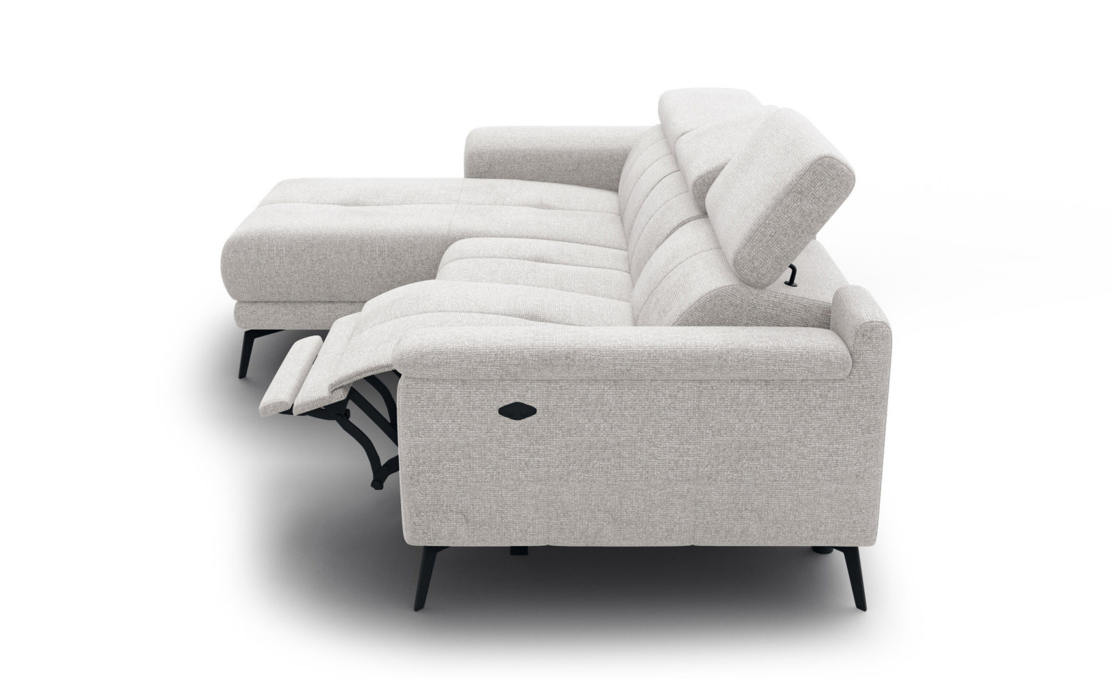 FIERO Ecksofa 3-Sitzer mit 1 Relaxfunktion und verstellbare Kopfstützen, creme