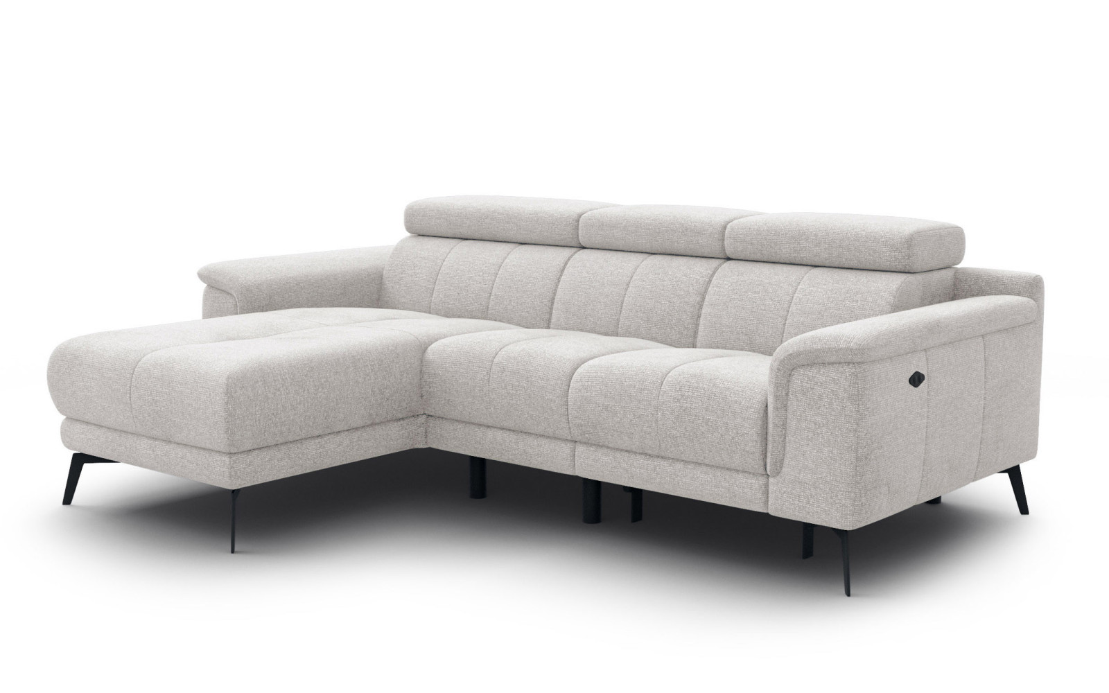 FIERO Ecksofa 3-Sitzer mit 1 Relaxfunktion und verstellbare Kopfstützen, creme