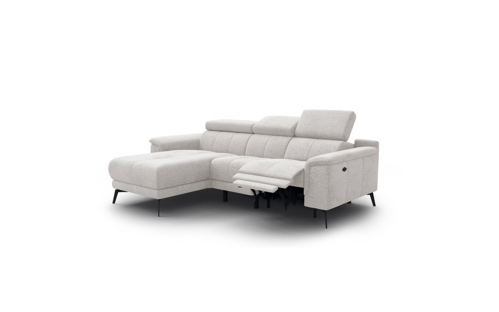 FIERO Ecksofa 3-Sitzer mit 1 Relaxfunktion und verstellbare Kopfstützen, creme
