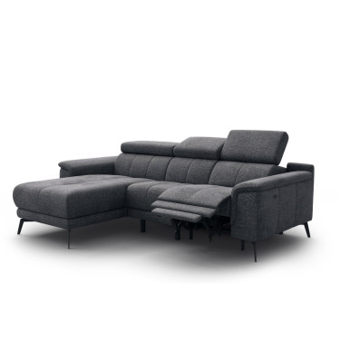 FIERO Ecksofa 3-Sitzer mit 1 Relaxfunktion und verstellbare Kopfstützen, dunkelgrau