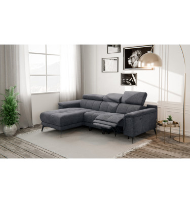 FIERO Ecksofa 3-Sitzer mit 1 Relaxfunktion und verstellbare Kopfstützen, dunkelgrau