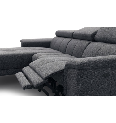 FIERO Ecksofa 3-Sitzer mit 1 Relaxfunktion und verstellbare Kopfstützen, dunkelgrau