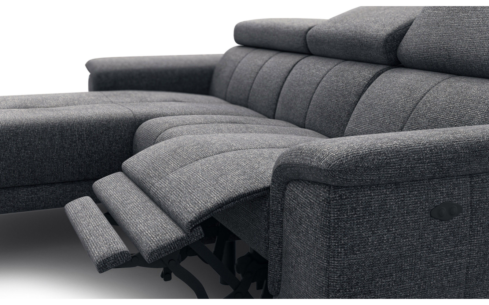 FIERO Ecksofa 3-Sitzer mit 1 Relaxfunktion und verstellbare Kopfstützen, dunkelgrau