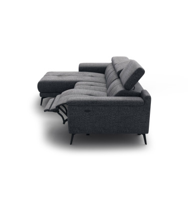 FIERO Ecksofa 3-Sitzer mit 1 Relaxfunktion und verstellbare Kopfstützen, dunkelgrau
