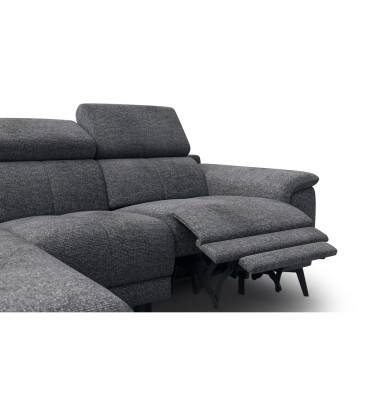 FIERO Ecksofa 3-Sitzer mit 1 Relaxfunktion und verstellbare Kopfstützen, dunkelgrau