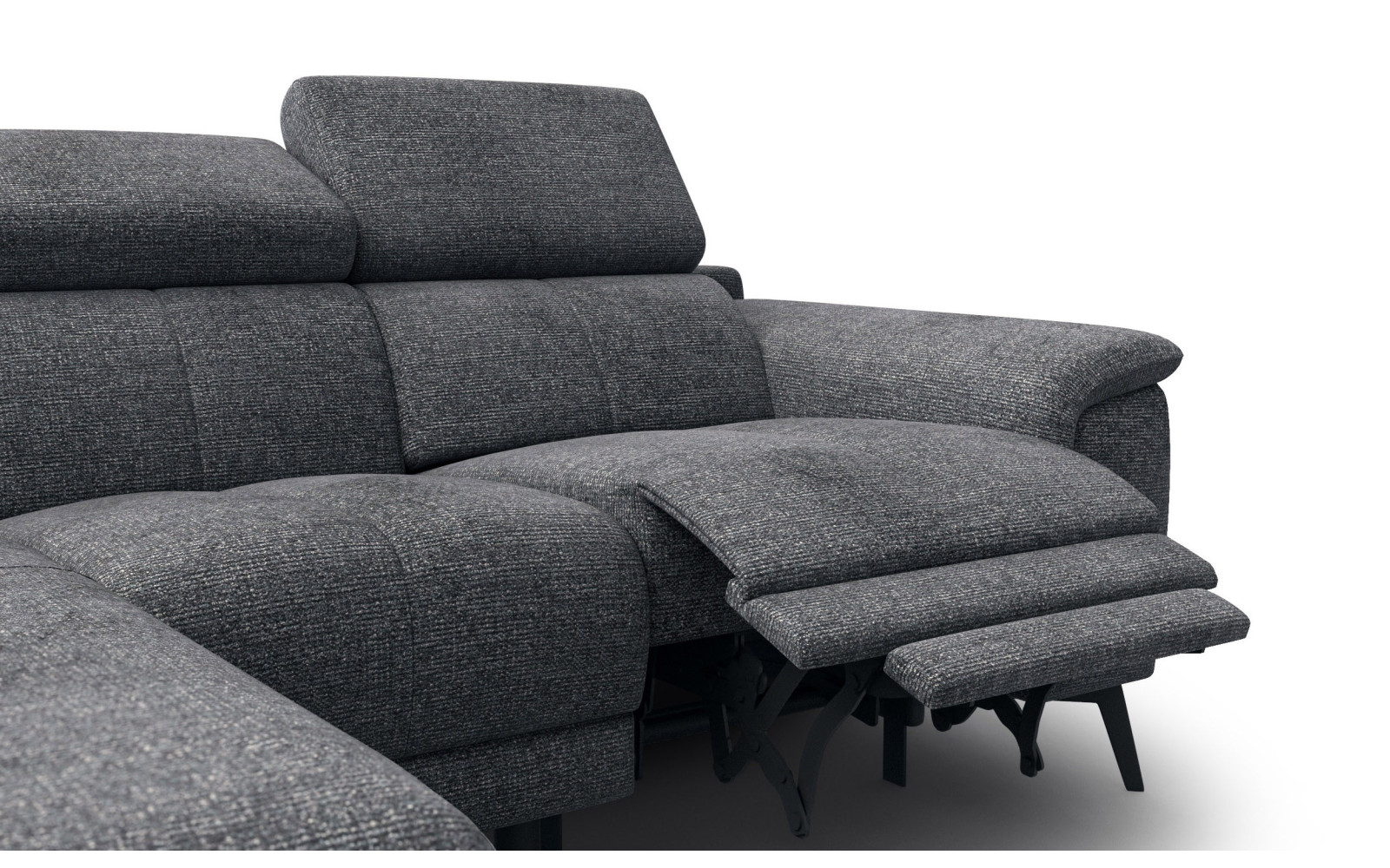 FIERO Ecksofa 3-Sitzer mit 1 Relaxfunktion und verstellbare Kopfstützen, dunkelgrau