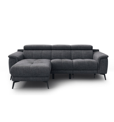FIERO Ecksofa 3-Sitzer mit 1 Relaxfunktion und verstellbare Kopfstützen, dunkelgrau