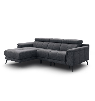 FIERO Ecksofa 3-Sitzer mit 1 Relaxfunktion und verstellbare Kopfstützen, dunkelgrau