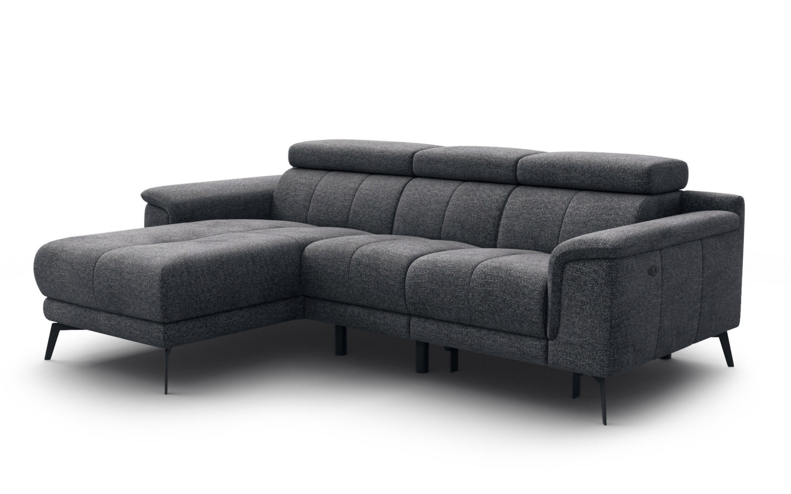 FIERO Ecksofa 3-Sitzer mit 1 Relaxfunktion und verstellbare Kopfstützen, dunkelgrau