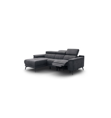 FIERO Ecksofa 3-Sitzer mit 1 Relaxfunktion und verstellbare Kopfstützen, dunkelgrau