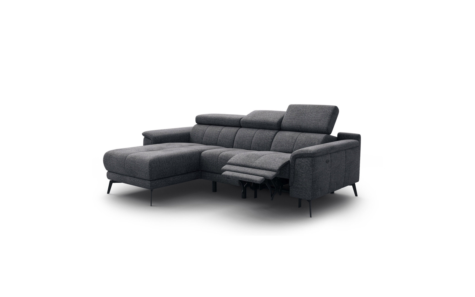 FIERO Ecksofa 3-Sitzer mit 1 Relaxfunktion und verstellbare Kopfstützen, dunkelgrau