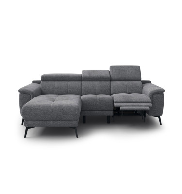 FIERO Ecksofa 3-Sitzer mit 1 Relaxfunktion und verstellbare Kopfstützen, grau